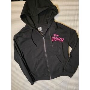 1242 Dr. Seuss The Grinch Stole Christmas Black Zip Up Hoodie Small Pink Embroid